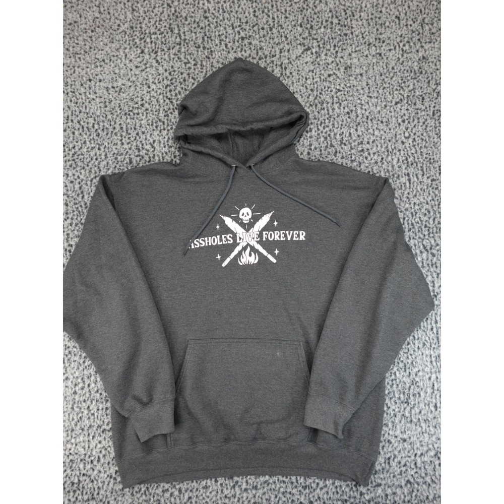 Assholes Live Forever Hoodie Mens XL Charcoal Grey Graphic Pullover Skull Joint